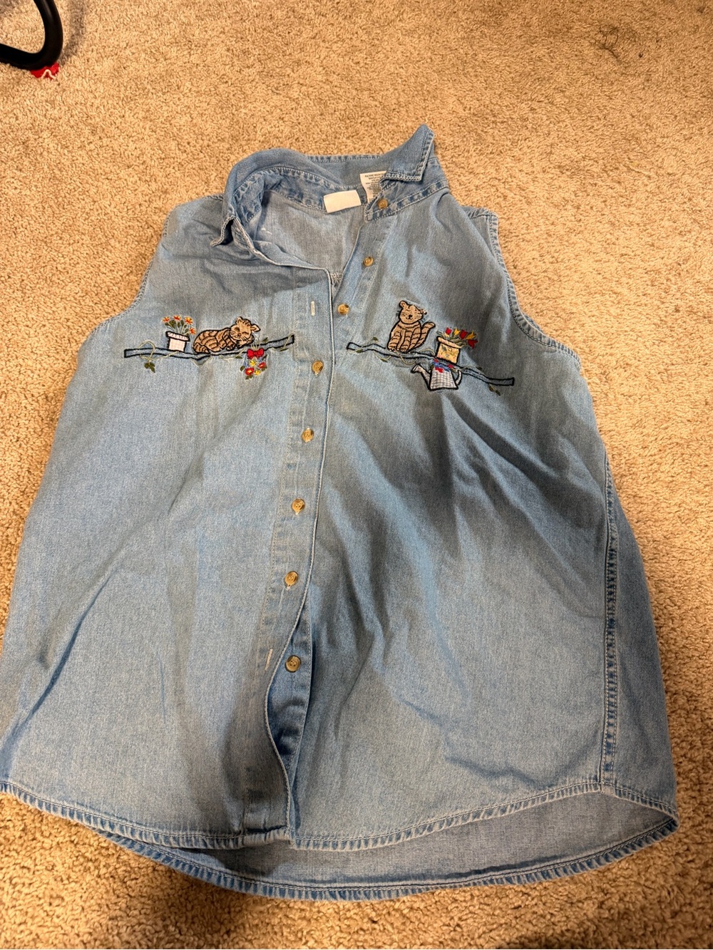 Basic Editions Denim Sleeveless Button-Down Shirt/vest Embroidery grandmacore